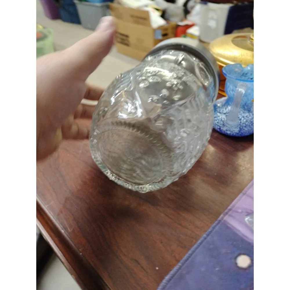 Clear Glass Owl Canister Jar 7” Holds 5 Cups or 40 Ounces Vintage. Metal Lid
